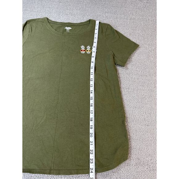 Old Navy Shirt Embroidered Pineapple Olive Green Size Medium - Picture 6 of 8